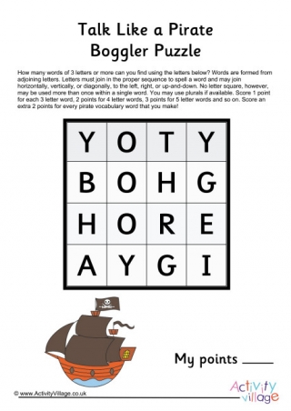 Talk Like a Pirate Boggler Puzzle