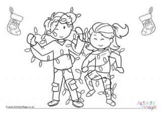 Tangled in Christmas Lights Colouring Page