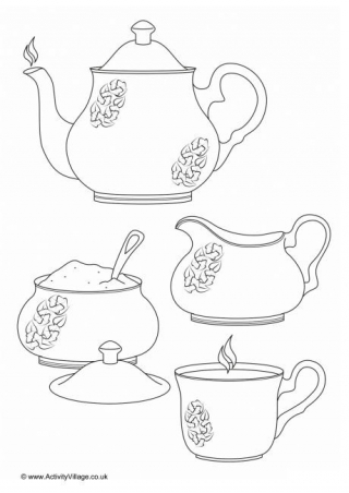 Tea Set Colouring Page