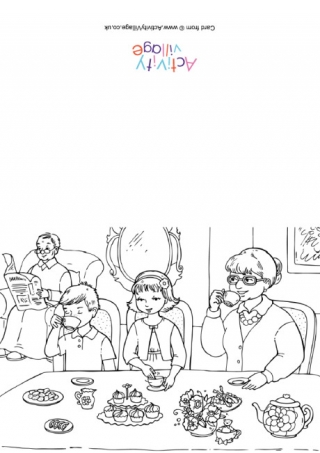 Tea with Grandparents Colouring Card