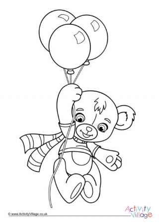 Teddy Bear And Balloons Colouring Page