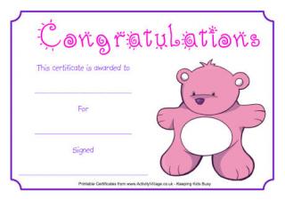Teddy Congratulations Certificate