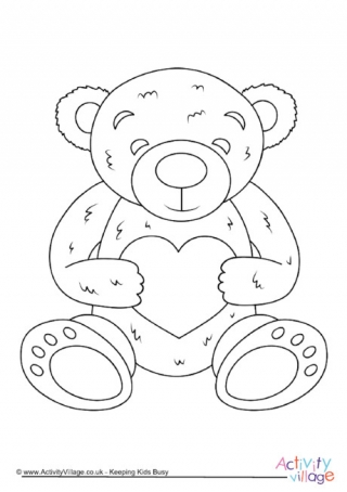 Teddy with Heart Colouring Page