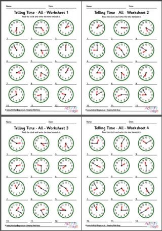 Telling Time Worksheets - 5 Minute Increments - Pack 1