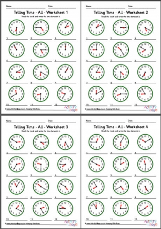 Telling Time Worksheets - 5 Minute Increments - Pack 1