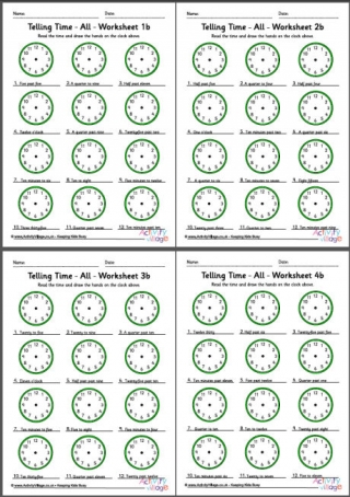 Telling Time Worksheets - 5 Minute Increments - Pack 2