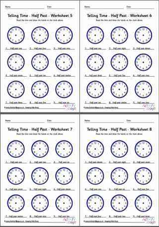 Telling Time Worksheets Half Past Pack 2