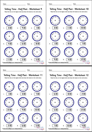 Telling Time Worksheets Half Past Pack 3