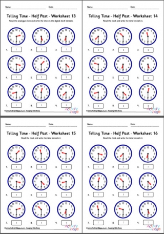  Telling Time Worksheets Half Past Pack 4