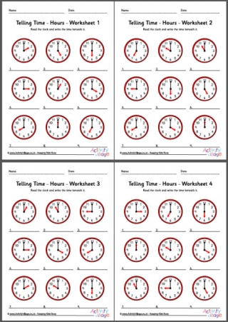 Telling Time Worksheets - Hours - Pack 1