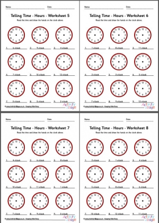 Telling Time Worksheets - Hours - Pack 2