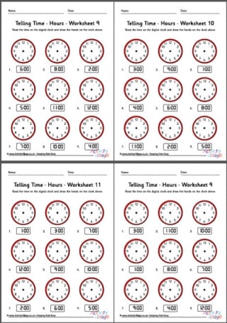 Telling Time Worksheets - Hours - Pack 3