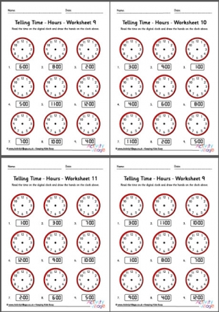 Telling Time Worksheets - Hours - Pack 3