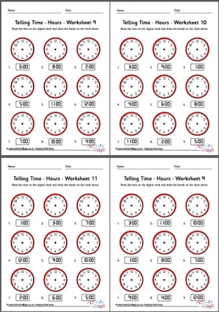 Telling Time Worksheets - Hours - Pack 3
