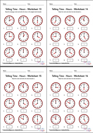 Telling Time Worksheets - Hours - Pack 4