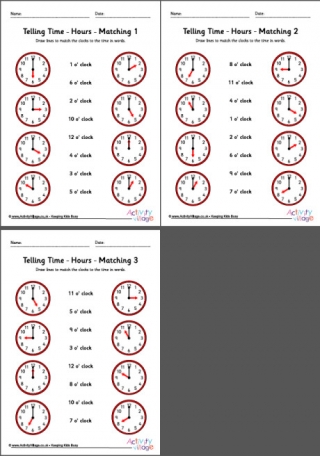Telling Time Worksheets - Hours - Pack 5