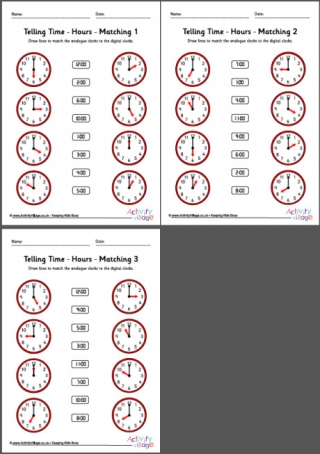 Telling Time Worksheets - Hours - Pack 6