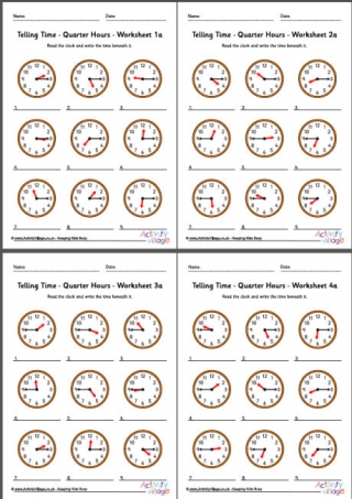 Telling Time Worksheets - Quarter Hours - Pack 1