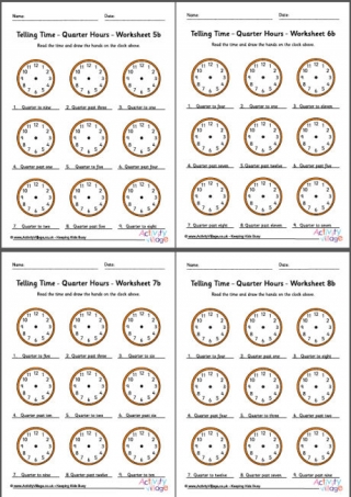 Telling Time Worksheets - Quarter Hours - Pack 2