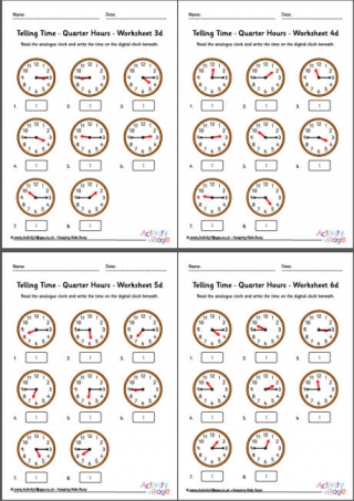 Telling Time Worksheets - Quarter Hours - Pack 4