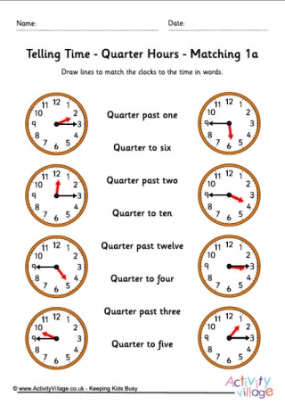 Telling Time Worksheets - Quarter Hours - Pack 5