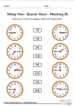 Telling Time Worksheets - Quarter Hours - Pack 6
