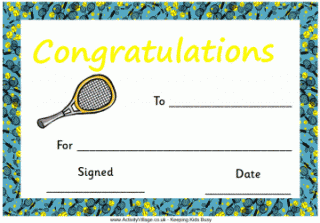 Tennis Certificate - Congratulations