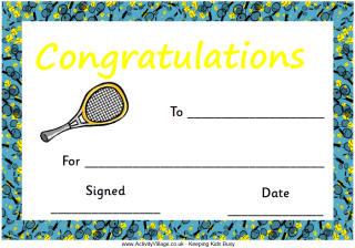 Tennis Certificates