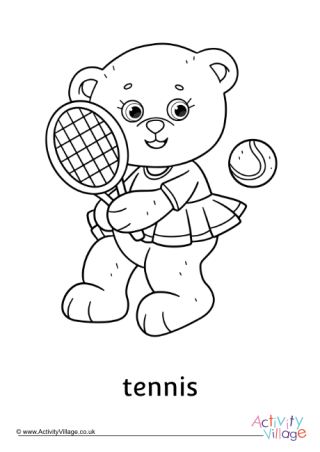 Tennis Teddy Bear Colouring Page