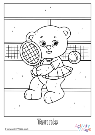 Tennis Teddy Bear Colouring Page 2