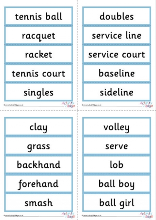 Tennis Vocabulary Word Cards