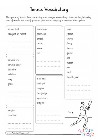 Tennis Vocabulary Worksheet