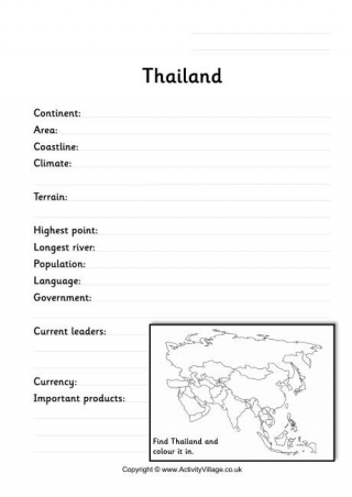 Thailand Fact Worksheet