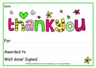 Thank You Award Certificate
