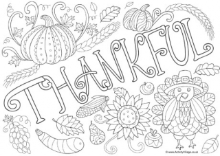 Thankful Doodle Colouring Page
