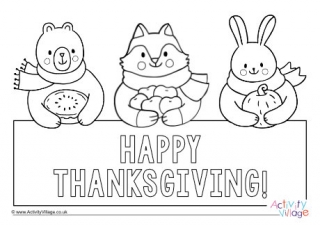 Thanksgiving Animal Friends Colouring Page