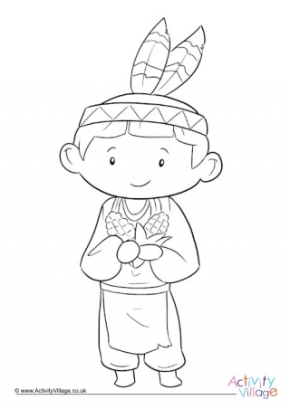 Thanksgiving boy with corn colouring page