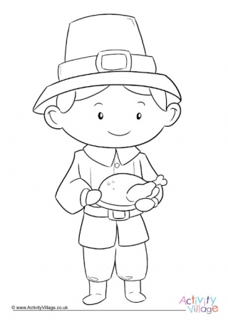 Thanksgiving Boy With Turkey Colouring Page