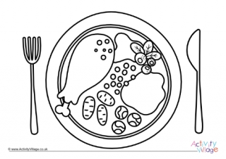 Thanksgiving Dinner Plate Colouring Page 