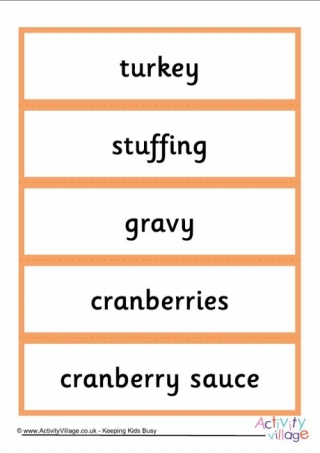 Thanksgiving Dinner Word Cards
