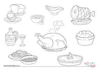Thanksgiving Feast Colouring Page