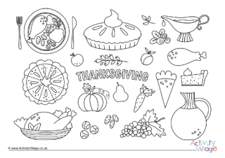 Thanksgiving Feast Colouring Page 