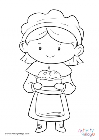 Thanksgiving Girl With Pie Colouring Page