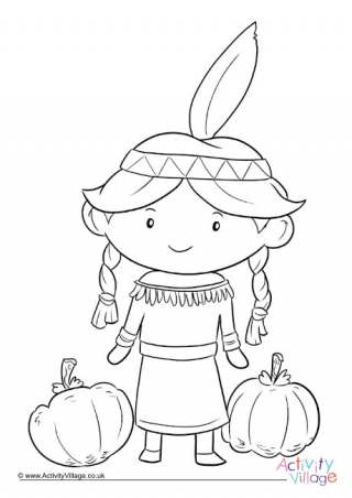 Thanksgiving Girl With Pumpkins Colouring Page