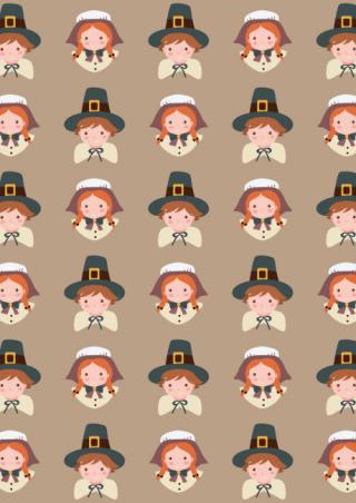 Thanksgiving Scrapbook Paper Pilgrim Children 