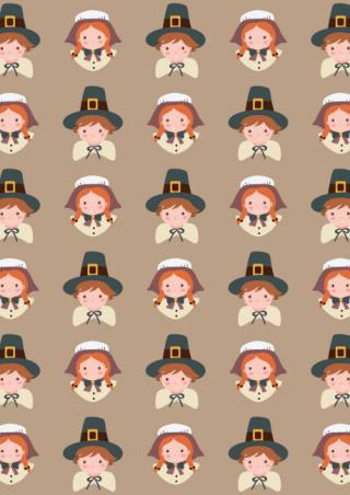 Thanksgiving Scrapbook Paper Pilgrim Children 