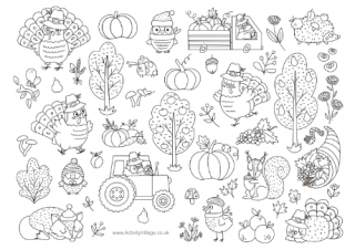 Thanksgiving Country Colouring Page 