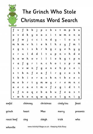 The Grinch Who Stole Christmas Word Search