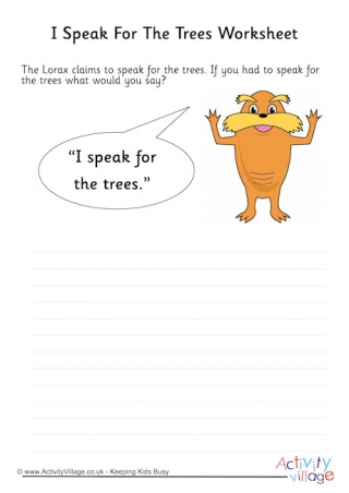 The Lorax Speak For The Trees Worksheet