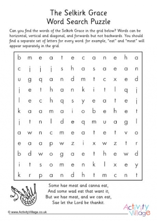 The Selkirk Grace Word Search Puzzle
